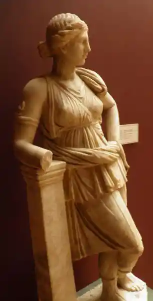 Snake on the arm of Artemis. Statue of Artemis